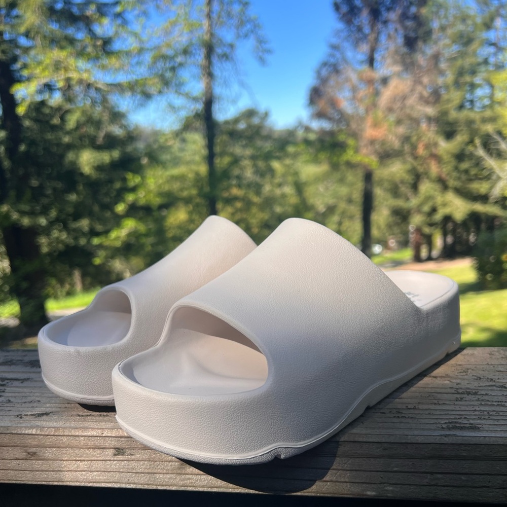 Chunky White Slide Sandals